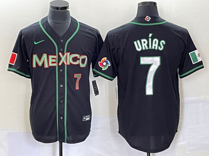 Men 2023 World Cub Mexico 7 Urias Black white Nike MLB Jersey23